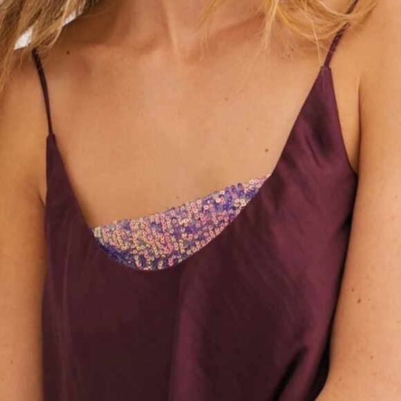 NWOT Free People plum purple satin-like camisole with sequin accent, S - Picture 4 of 11